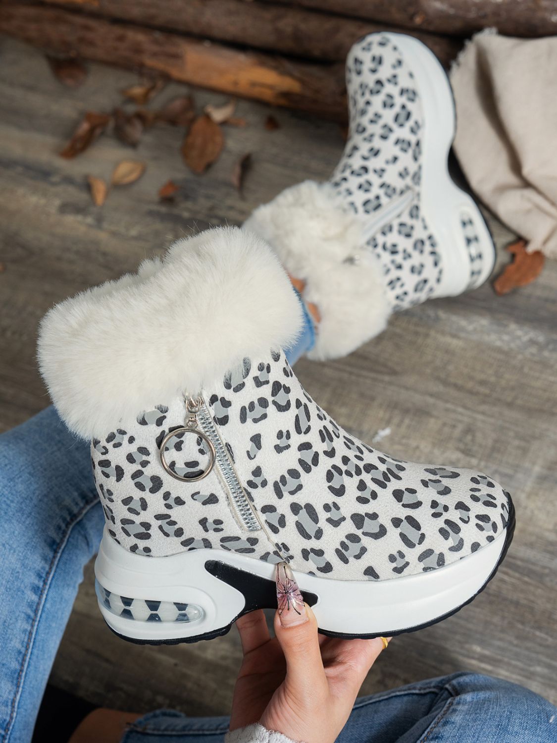 Side Zipper Leopard Platform Boots