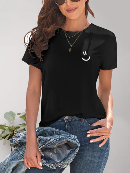 Smile Graphic Round Neck Short Sleeve T-Shirt Black