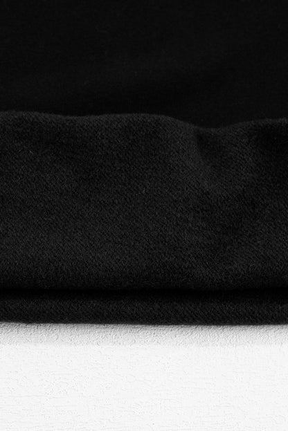 Black Solid Fleece Lined Drop Shoulder Terry Sweatshirt