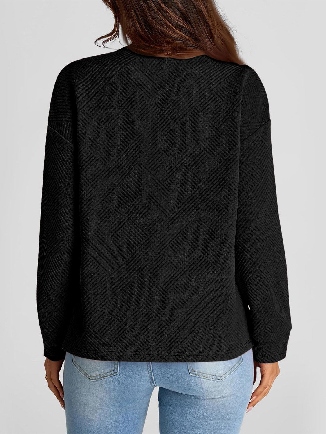 Full Size Texture Round Neck Long Sleeve Sweatshirt