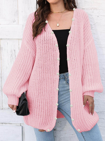 Open Front Long Sleeve Cardigan Blush Pink One Size