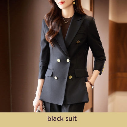 Caramel Suit Women's Fashion Temperament Double Breasted High Sense Slim Fit Suits Black Suit