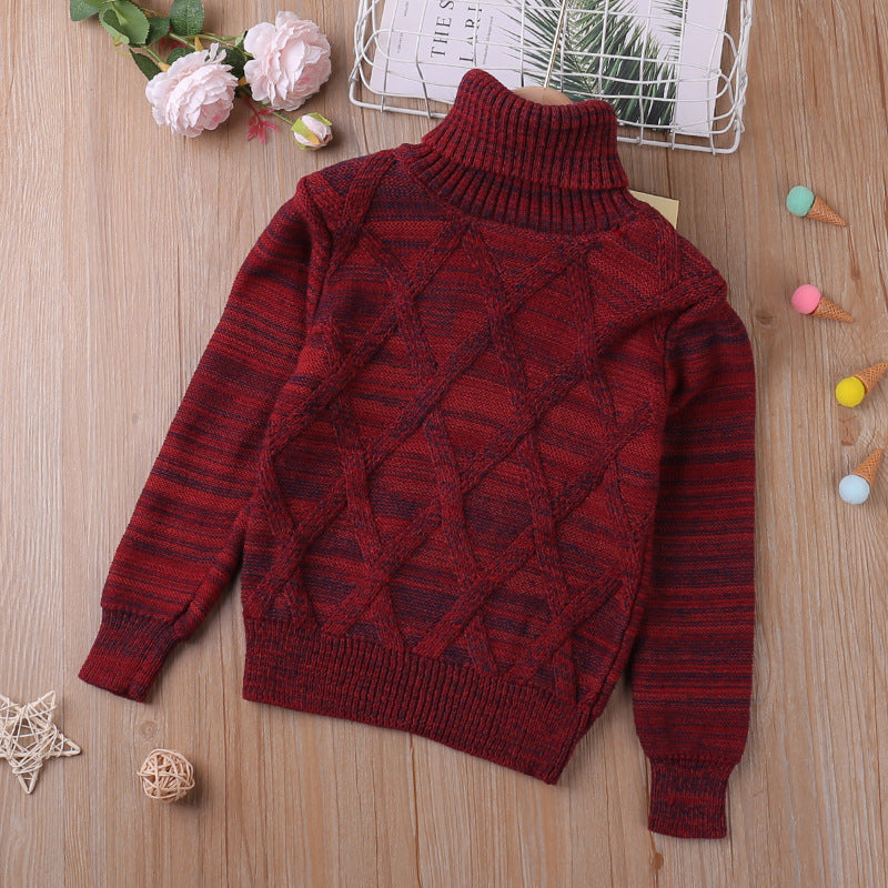 Checked Turtleneck Sweater With Long Sleeves Red