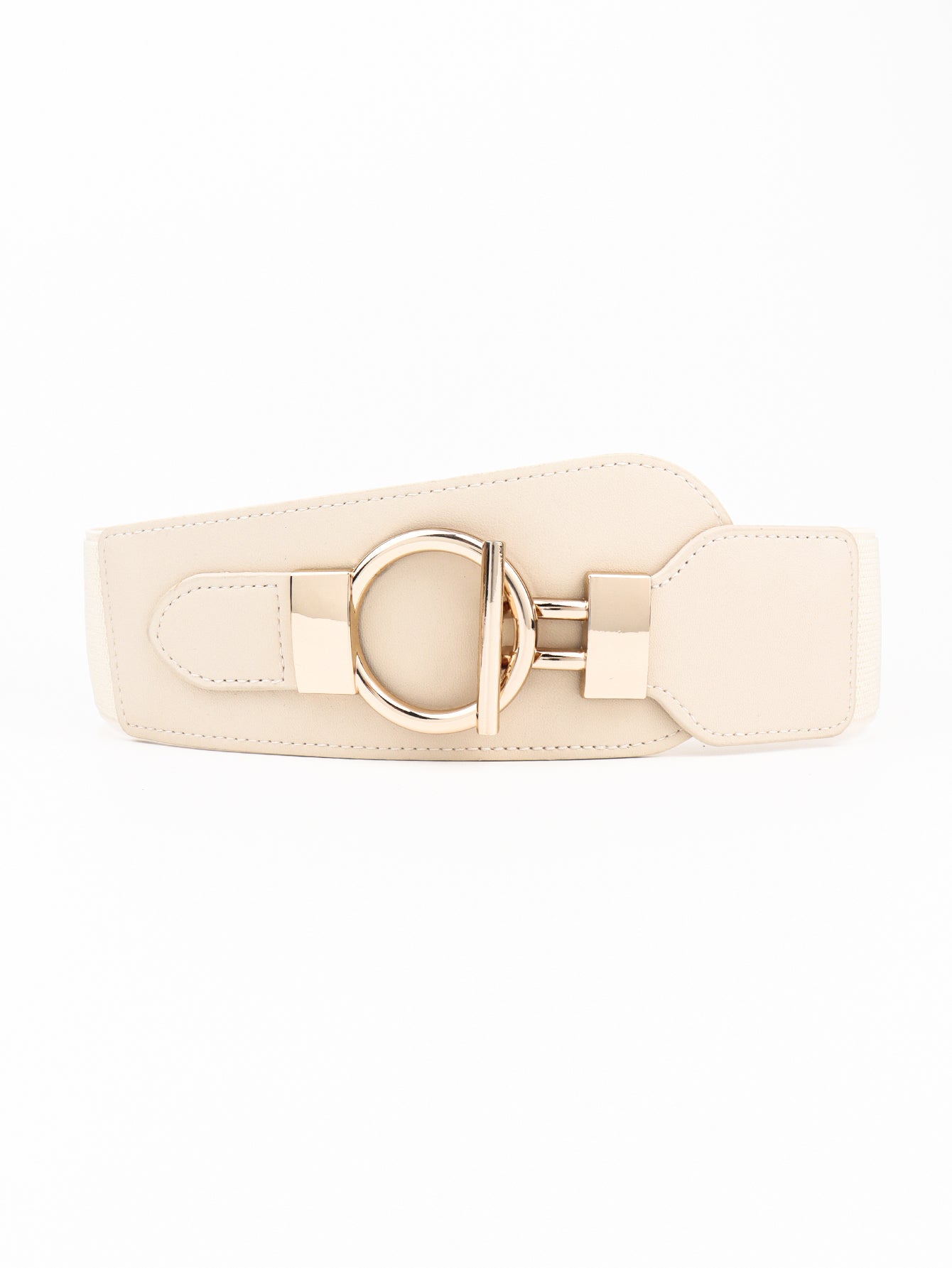 PU Elastic Wide Belt with Alloy Buckle Cream One Size