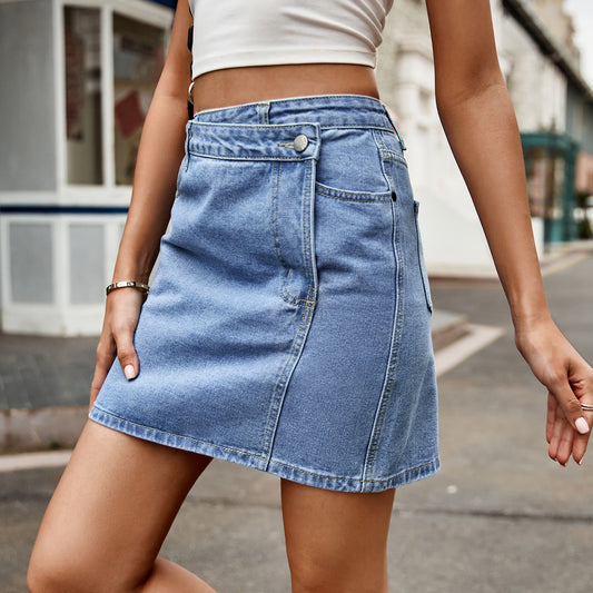 Asymmetrical Denim Mini Skirt Medium