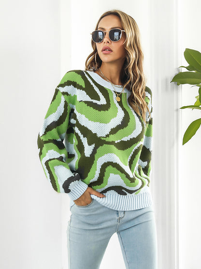 Round Neck Dropped Shoulder Sweater Matcha Green