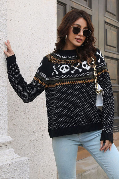 Ribbed Round Neck Long Sleeve Pullover Sweater