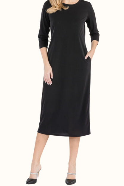 Celeste Full Size Round Neck Midi Dress BLACK