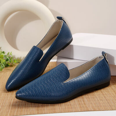 Snake Print Pointed Toe Slip-Ons Navy