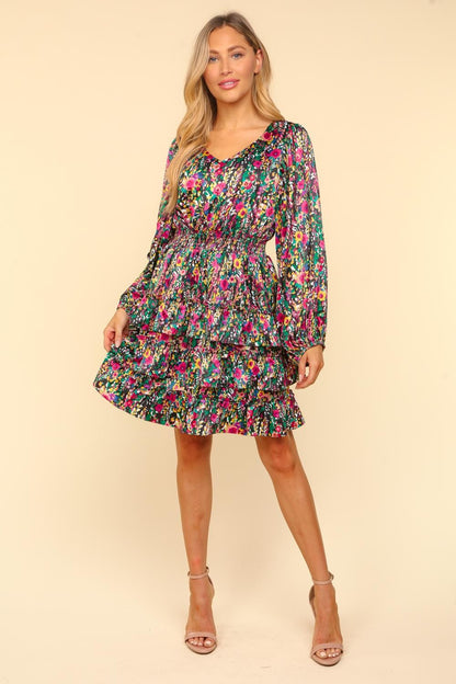 Haptics V-Neck Satin Floral Layered Dress Multi