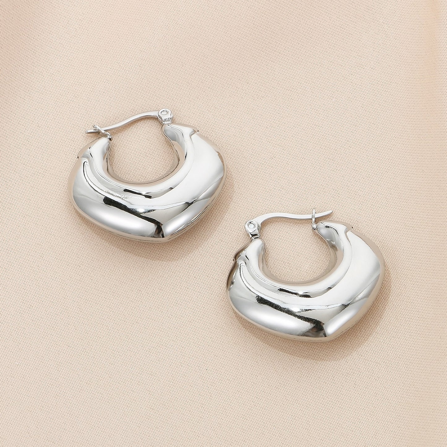 Stainless Steel Hinged Hoop Earrings Style C Silver One Size