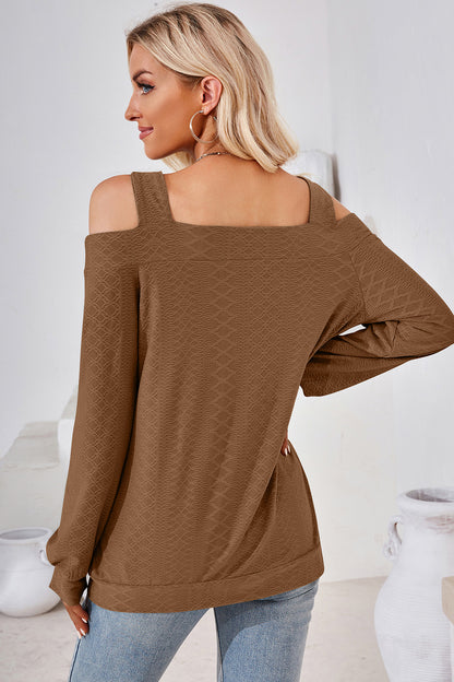 Cutout Square Neck Cold Shoulder T-Shirt