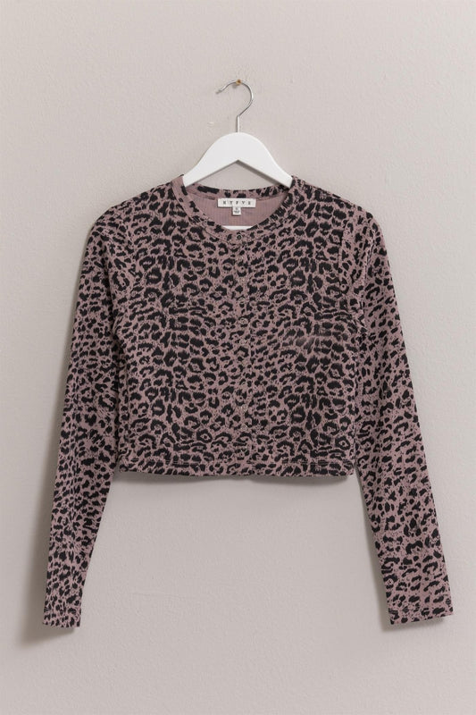 HYFVE Animal Print Snap Down Crop Cardigan Dusty Lavender