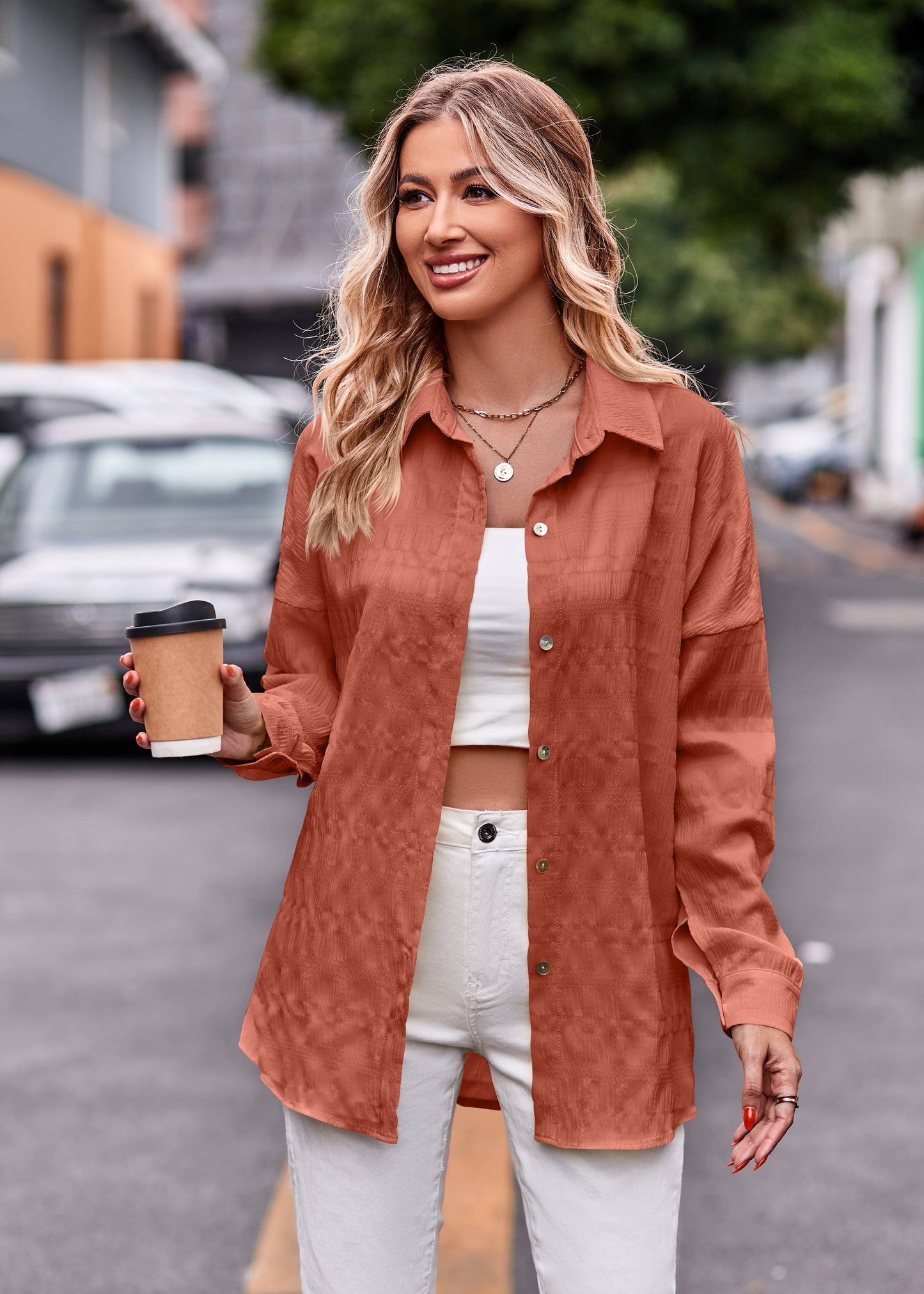 Dropped Shoulder Longline Shirt Caramel