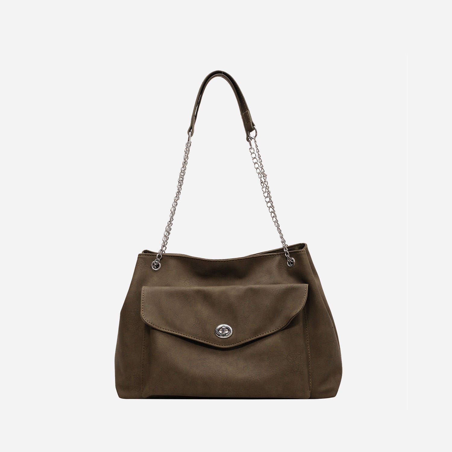 PU Leather Shoulder Bag Olive Brown One Size
