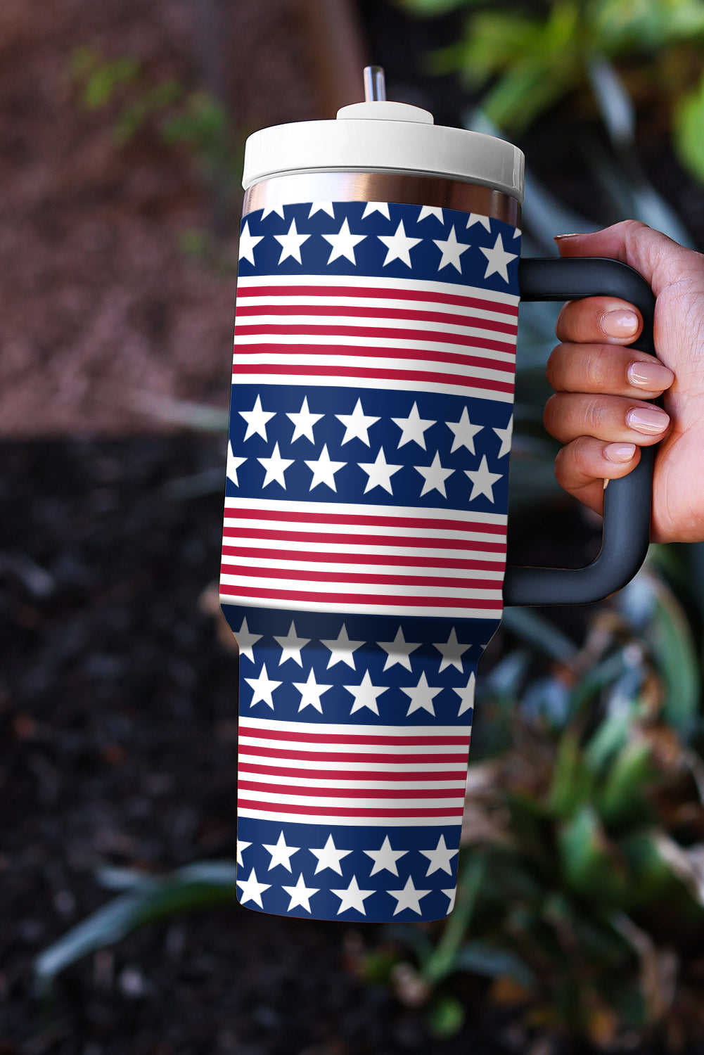 Bluing Stars and Stripes Print Handled Thermos Cup 40oz