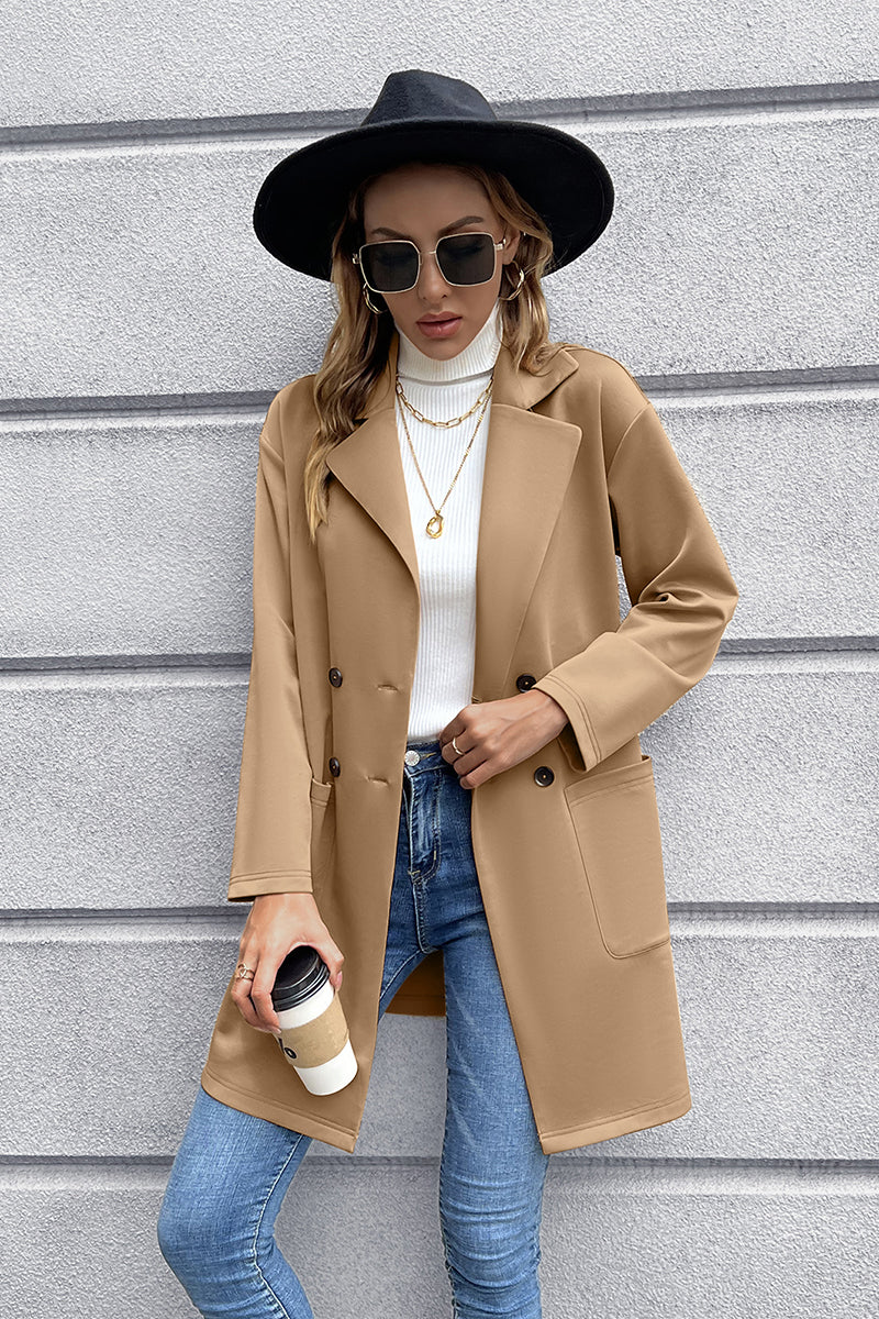 Lapel Collar Long Sleeve Blazer Camel