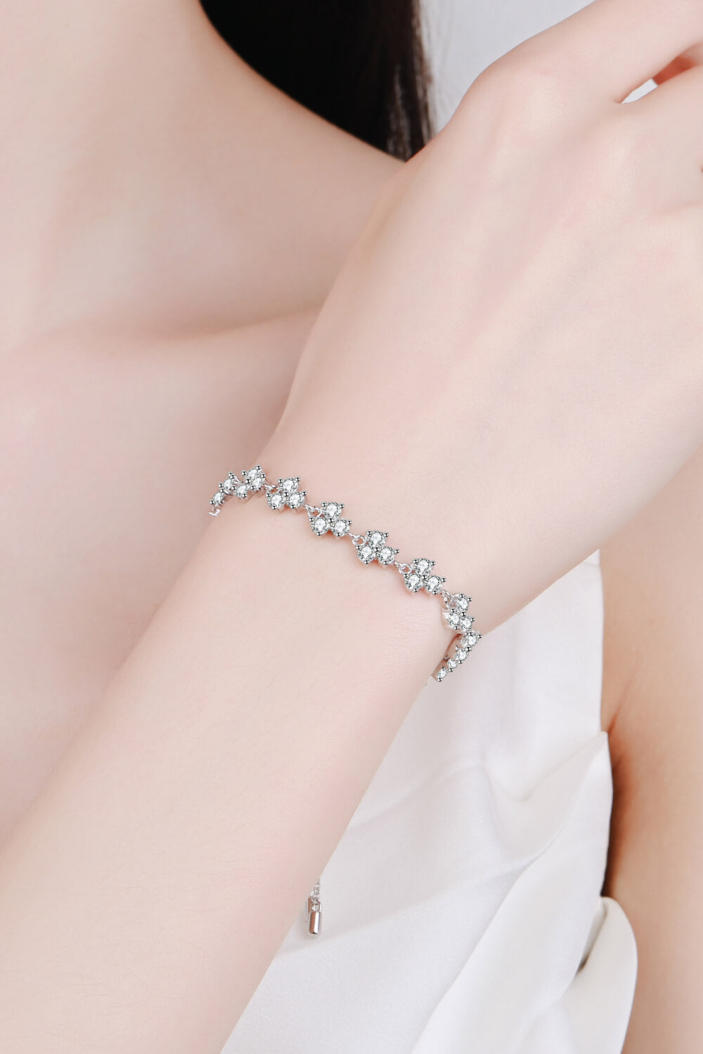 Adjustable Moissanite Bracelet Silver One Size