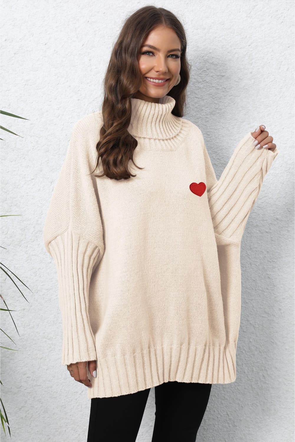 Turtle Neck Long Sleeve Ribbed Sweater