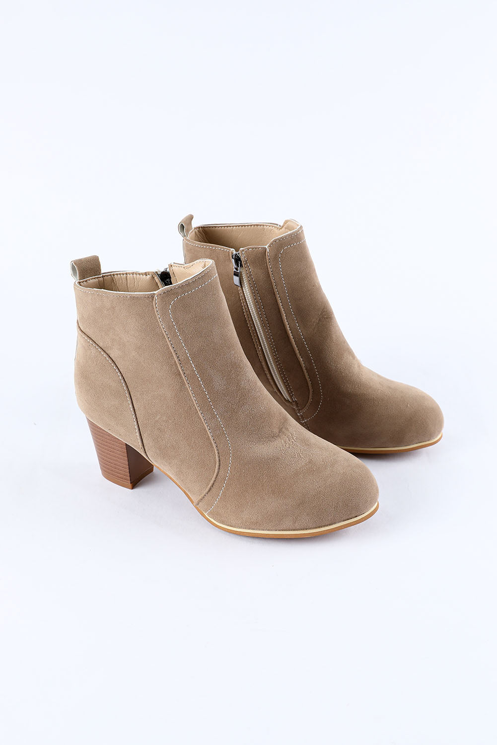 Faux Suede Size Zip Heeled Booties