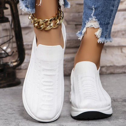 Round Toe Mesh Loafers White