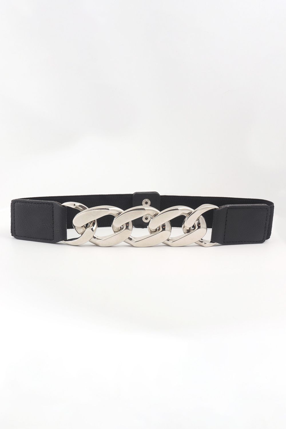 Chain Detail Elastic Belt Black Silver One Size