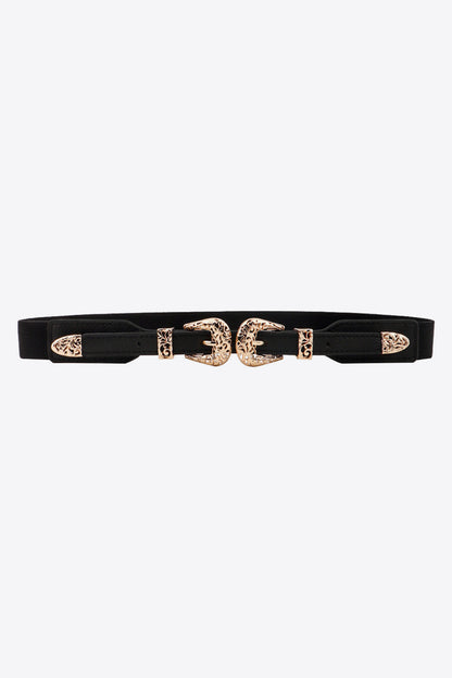 Double Buckle Elastic Belt Black One Size