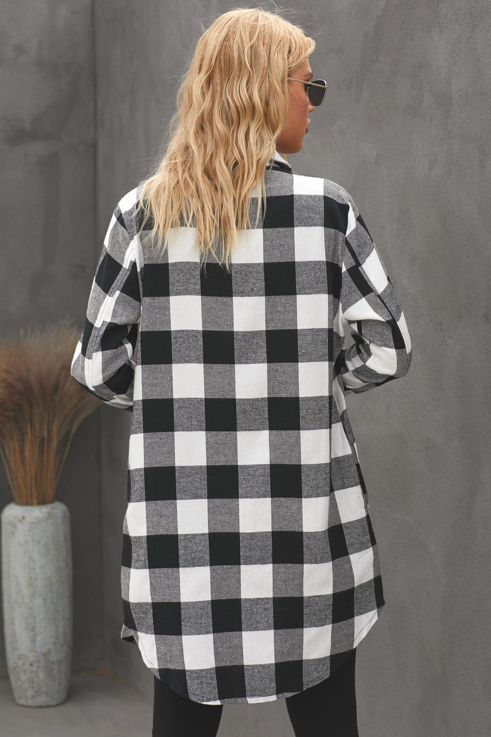 Women's Longline Plaid Shirt Coat with Turn-Down Collar | Classic British Style