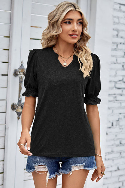 Heathered Notched Short Sleeve T-Shirt