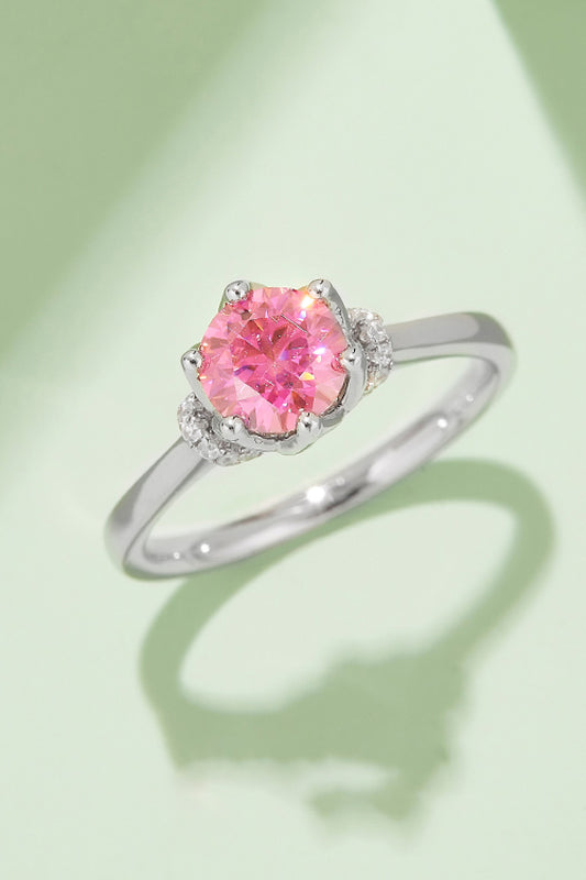 1 Carat Moissanite Contrast 925 Sterling Silver Ring Hot Pink