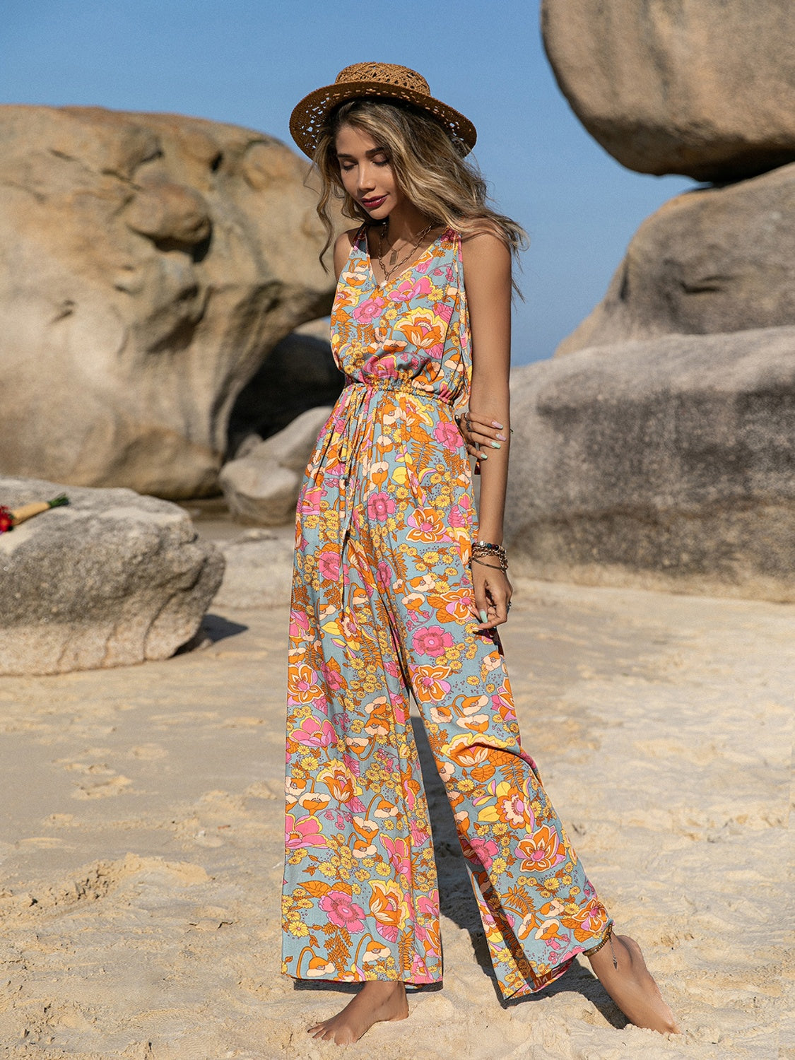 V-Neck Wide Leg Jumpsuit