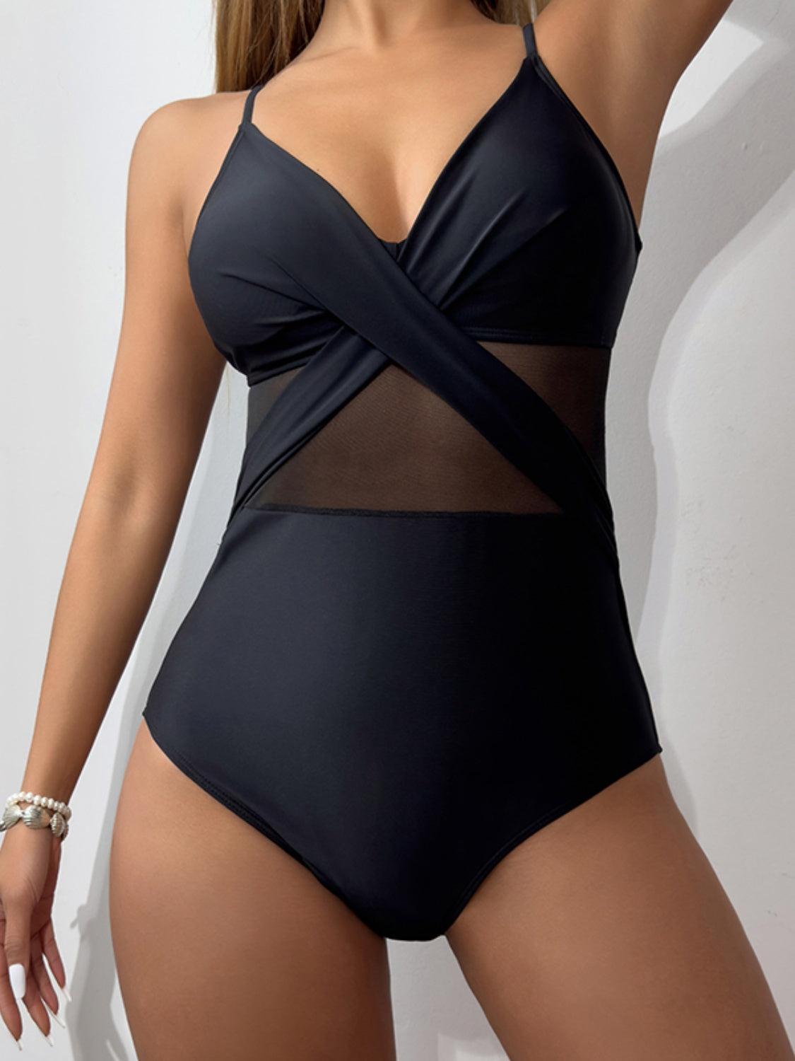 V-Neck One-Piece Swimsuit with Spaghetti Straps