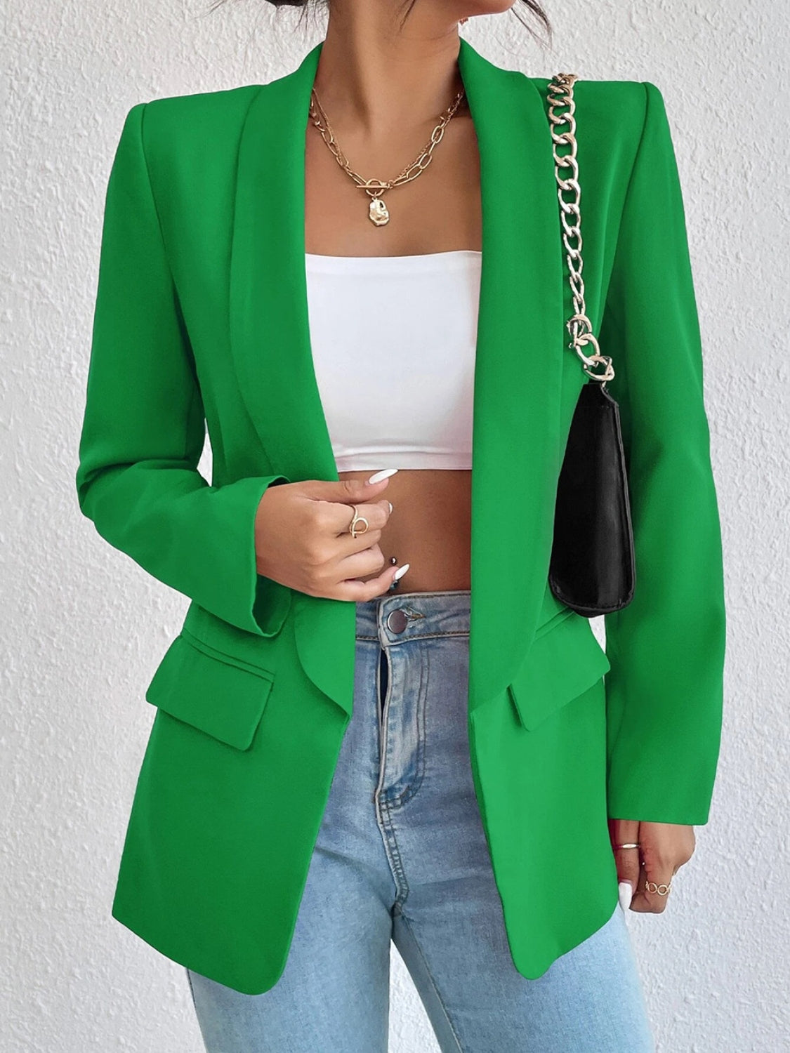 Shawl Collar Long Sleeve Blazer Green