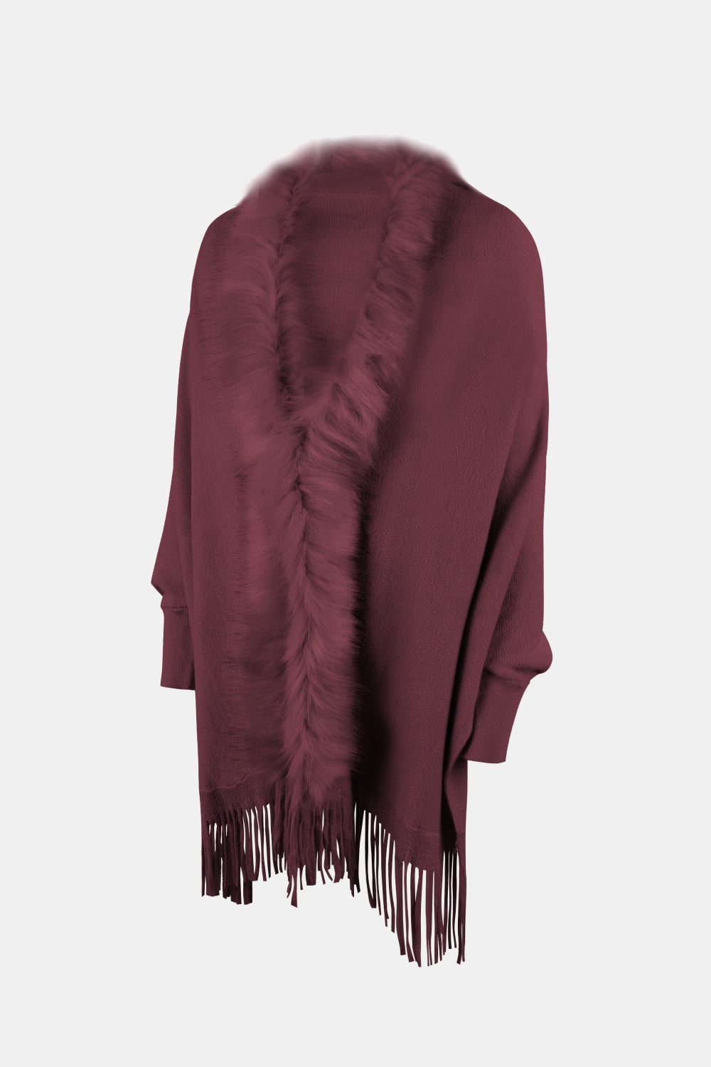 Fringe Open Front Long Sleeve Poncho - Thandynie