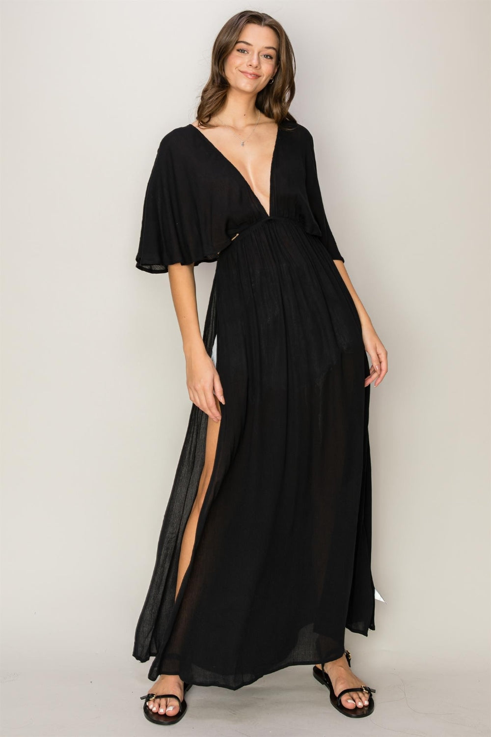HYFVE Tie Back Maxi Split Cover Up Dress Black