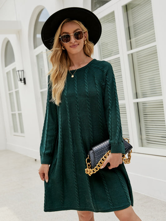 Cable-Knit Long Sleeve Sweater Dress Black Forest