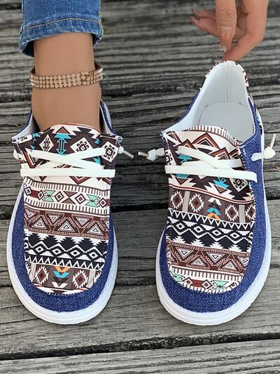 Geometric Lace-Up Round Toe Slip-Ons