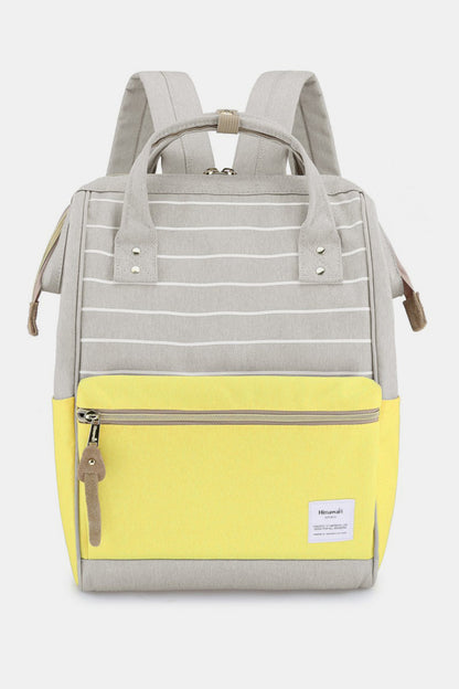 Himawari Waterproof Canvas Backpack Bag with Side Pockets Grey Yellow Stripe One Size