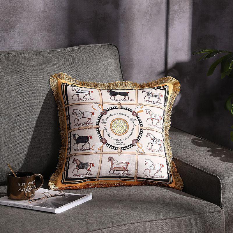 Double-sided Printed Fringe Pillow Sofa Cushion Ten squares yellow 45x45cm Excluding core