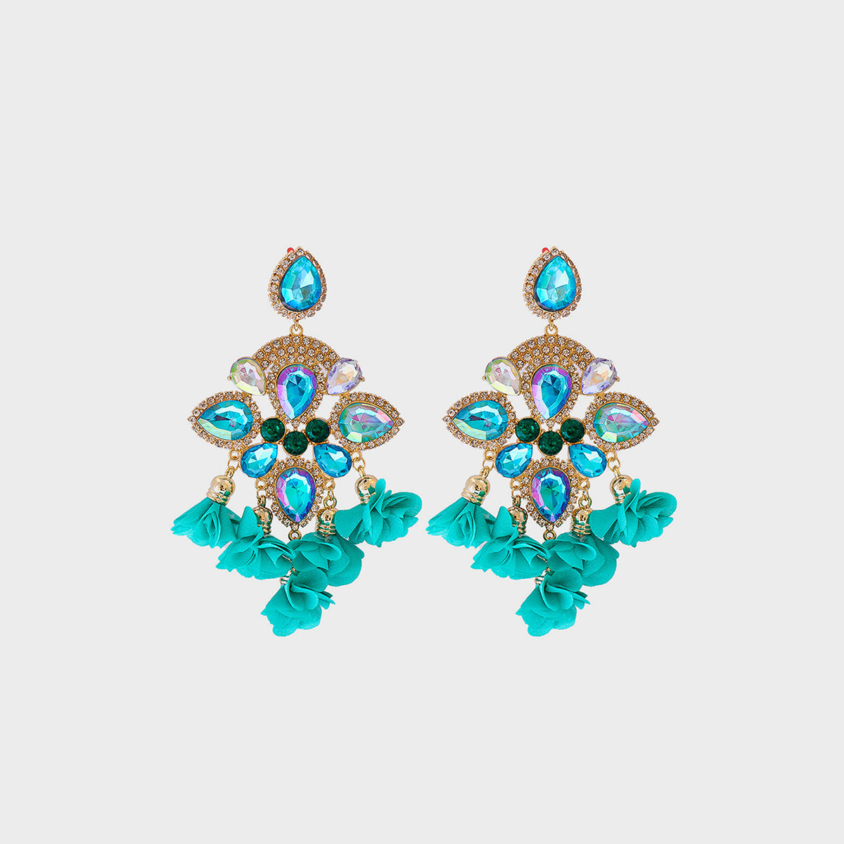 Flower Shape Rhinestone Alloy Dangle Earrings Turquoise One Size