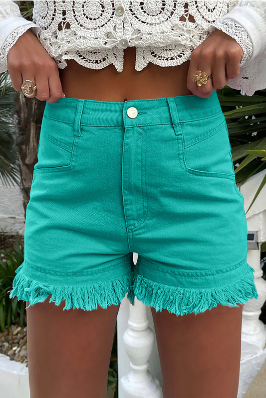 Raw Hem High Waist Denim Shorts - Thandynie