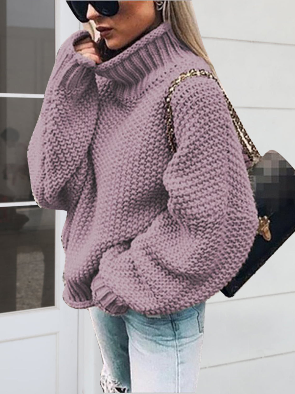 Turtleneck Long Sleeve Sweater Lavender