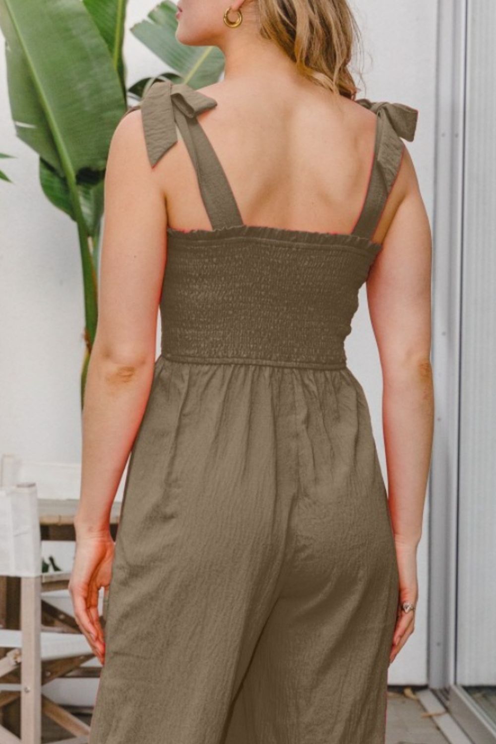 ODDI Full Size Bodice Smocked Sleeveless Jumpsuit - Thandynie