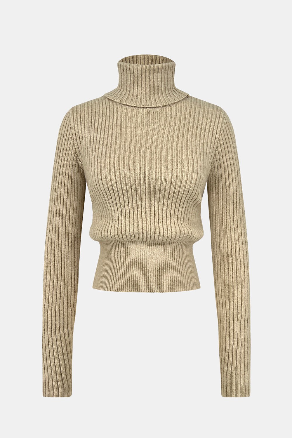 Ribbed Turtleneck Long Sleeve Sweater Khaki