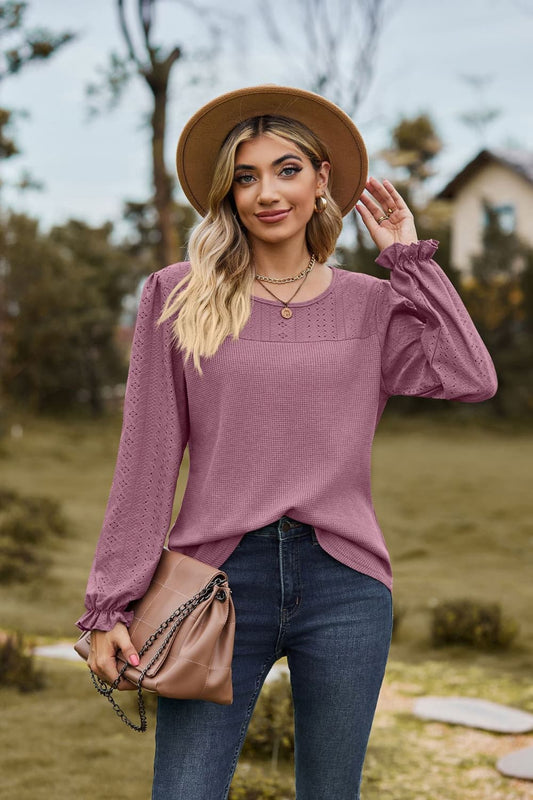 Round Neck Puff Sleeve Blouse Lilac