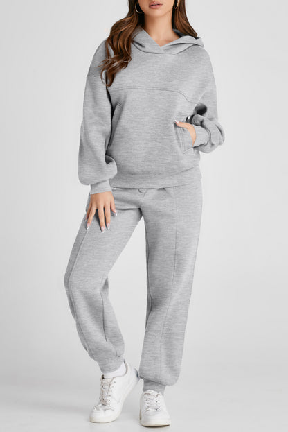 Dropped Shoulder Long Sleeve Hoodie and Pants Active Set Gray