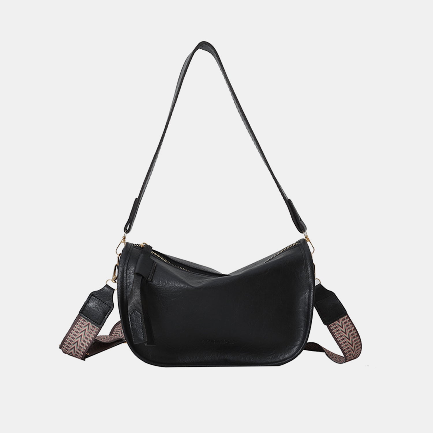 PU Leather Double Strap Shoulder Bag Black One Size