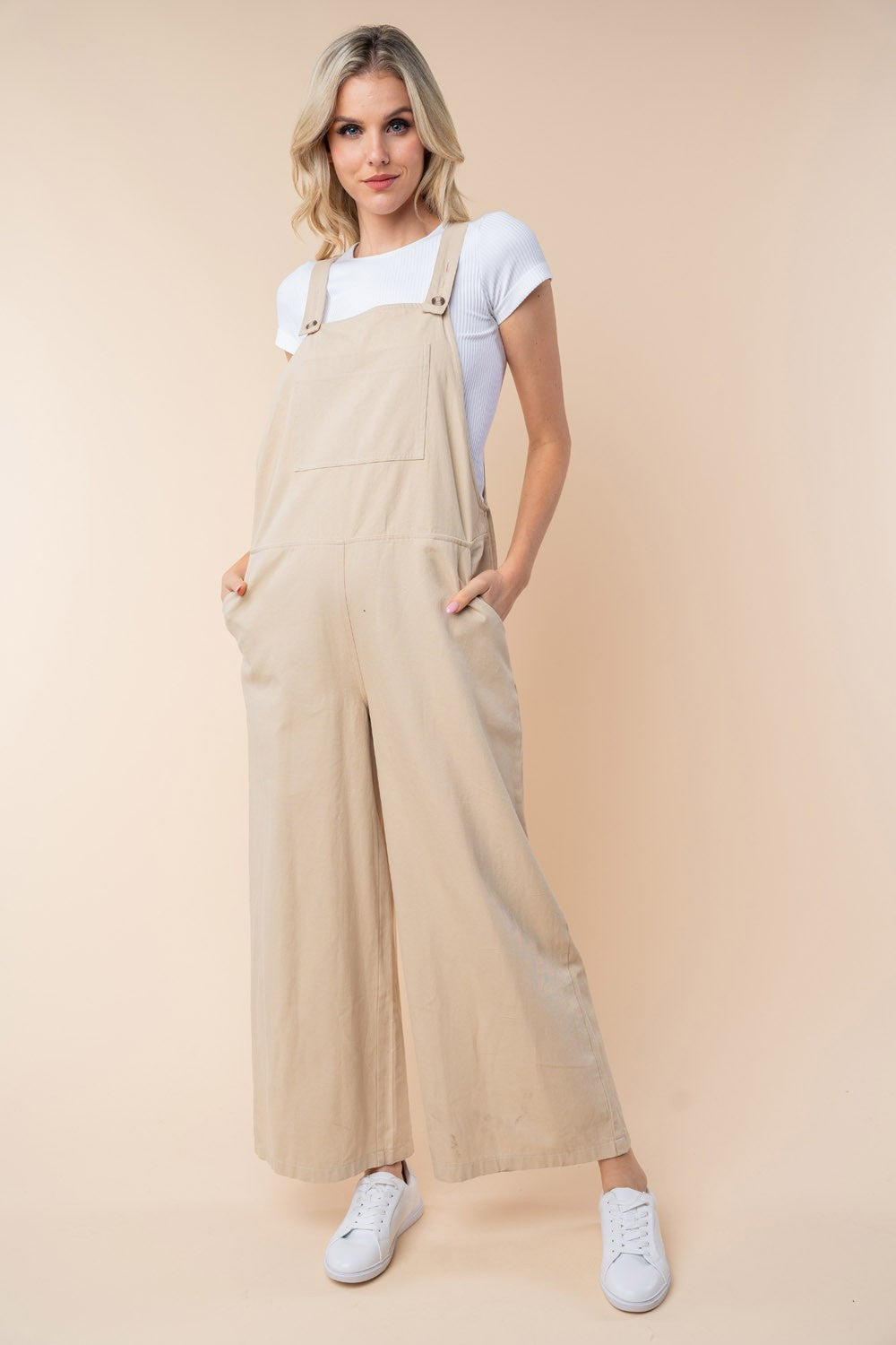 White Birch Sleeveless Wide Leg Jumpsuit Oatmeal