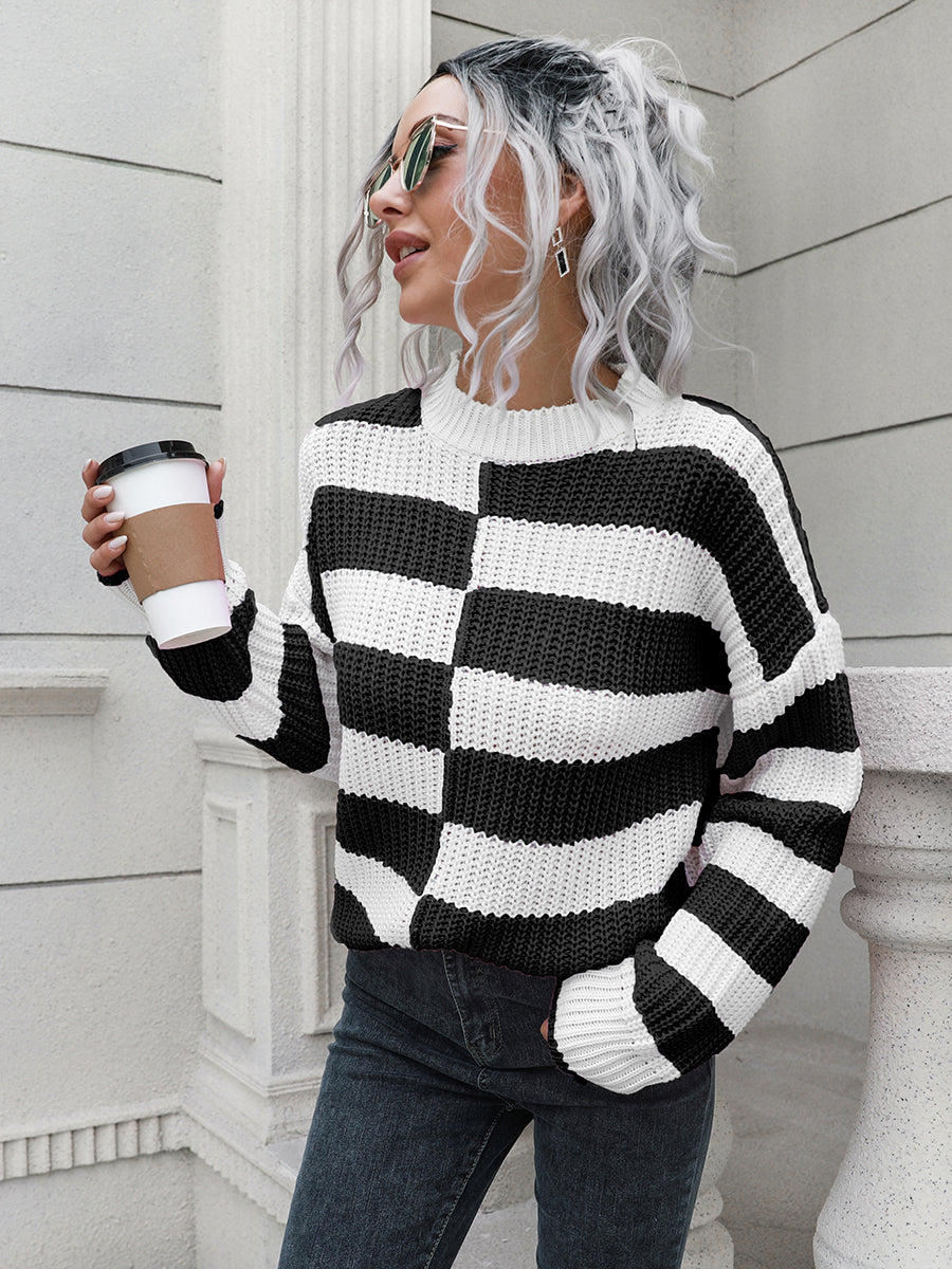 Two-Tone Dropped Shoulder Sweater Black