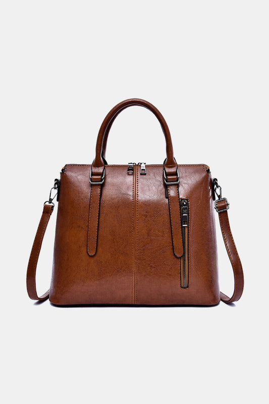 PU Leather Handbag Brown One Size